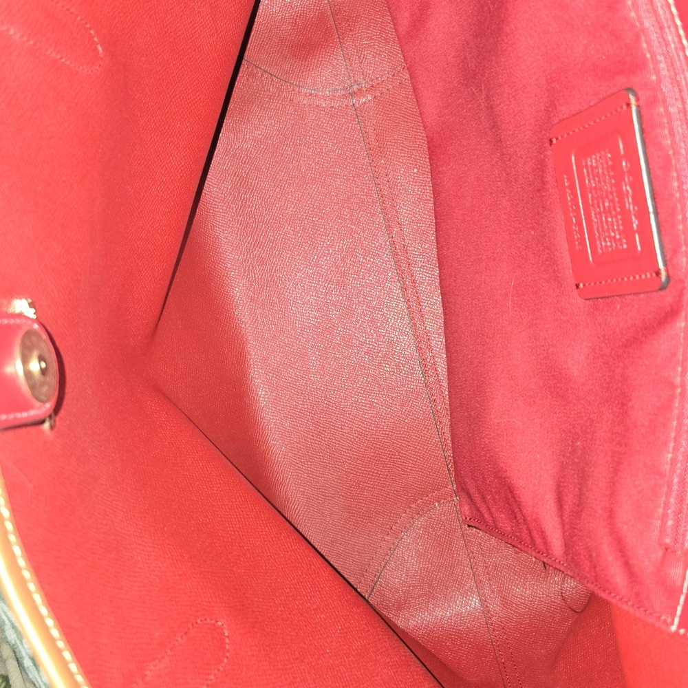 COACH SIGNATURE C CITY TOTE IN PINK, ORANGE, AND PURPLE WITH BROWN BACKGROUND - Picture 7 of 7
